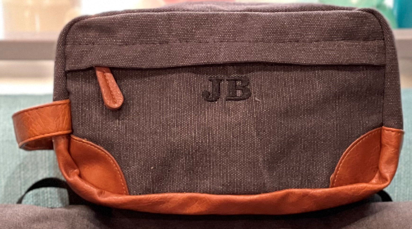 Hanging Canvas Toiletry Bag with Leather Trim