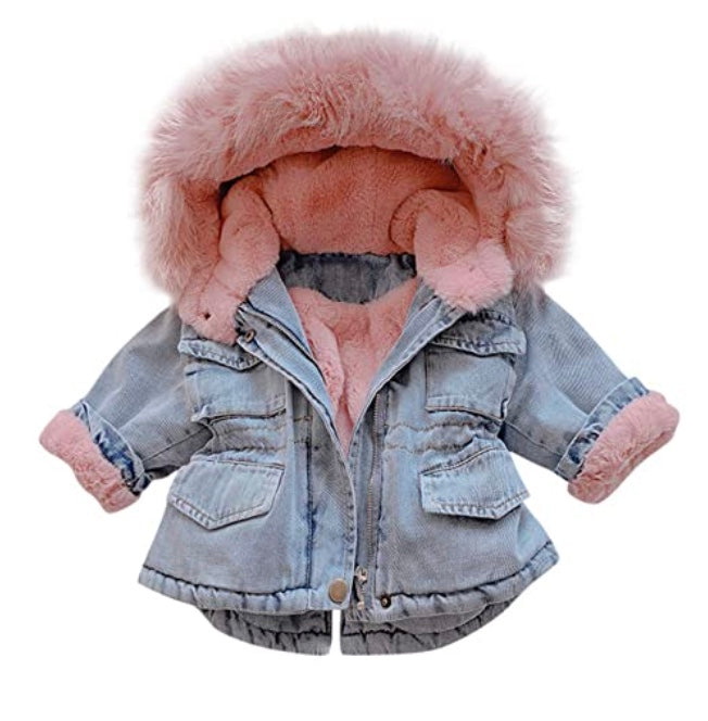 Pink or Blue Faux Fur Denim Jacket (1-6 Year Sizes)